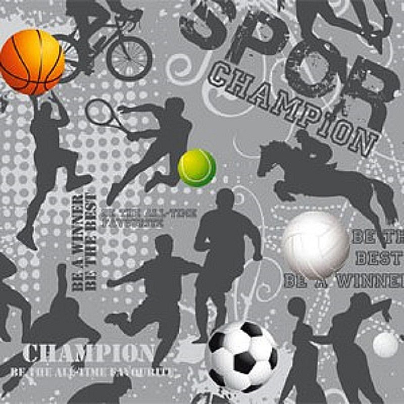 Inpakpapier - Sport - Multikleur op grijs (Nr. 3216) - 50 cm Paco Verpakkingen